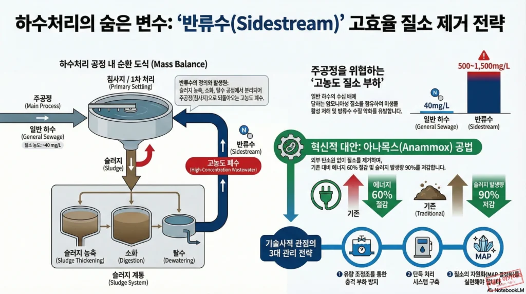 반류수 고효율 질소 제거 전략 인포그래픽