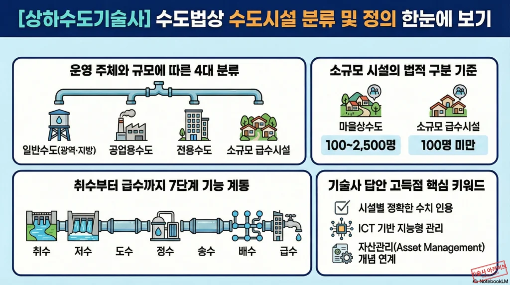 수도법상 수도시설 분류 및 정의 인포그래픽