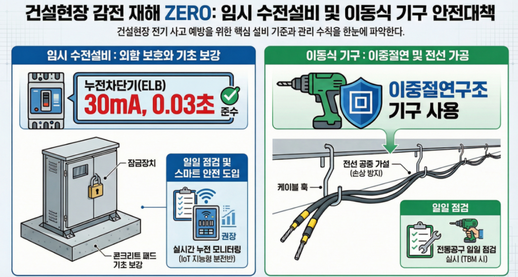 임시 수전설비 및 이동식 기구 안전대책 인포그래픽
