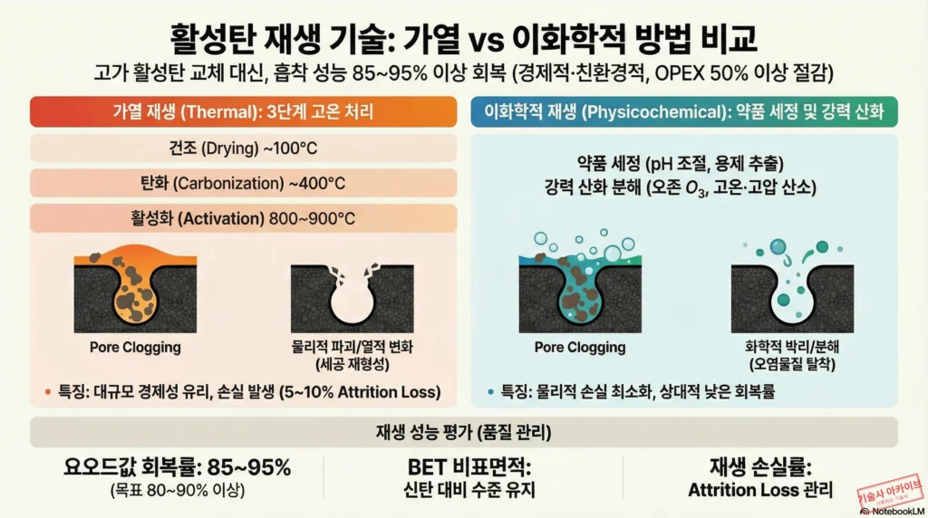 활성탄 재생 기술 비교 인포그래픽