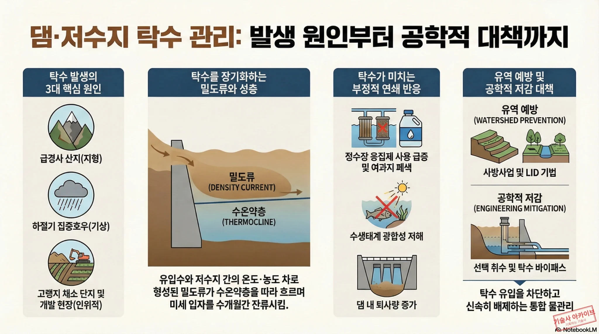 [수질관리기술사 138회 3교시 2번] 댐·저수지 탁수의 발생 원인, 거동 및 저감 대책 - 기술사 아카이브 : 환경·안전 공학노트