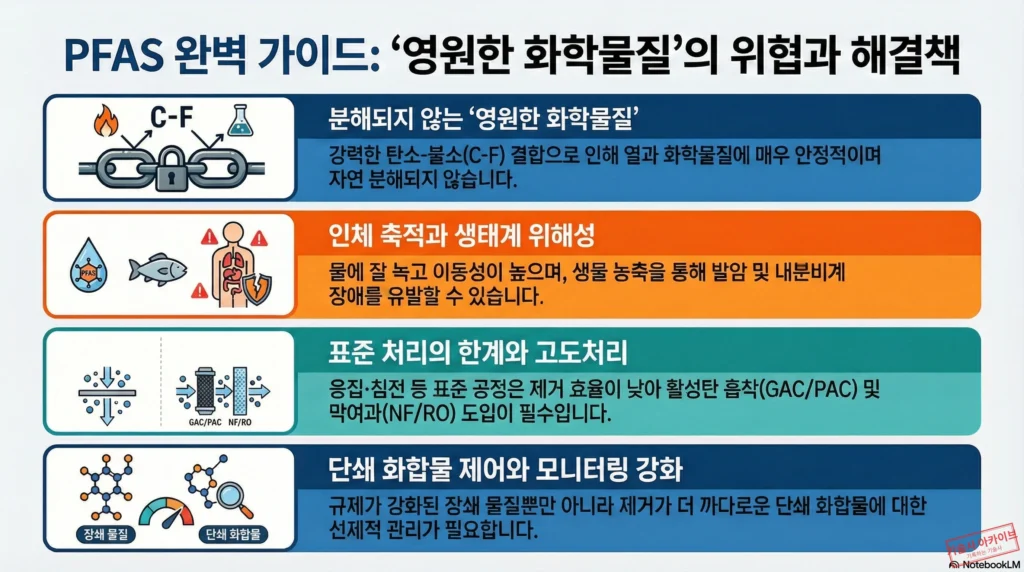 과불화화합물(PFAS) 위협 및 해결책 가이드 인포그래픽