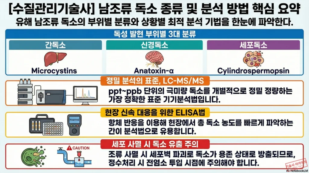 남조류 독소 종류 및 분석 요약 인포그래픽