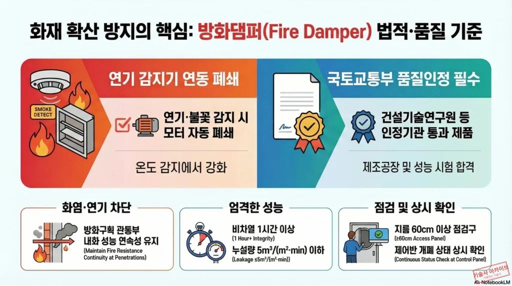 방화댐퍼 법적 품질 기준 안내 인포그래픽