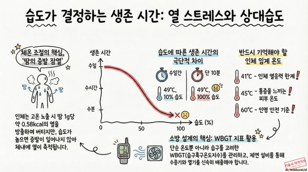 습도와 인체 생존 시간 변화 인포그래픽