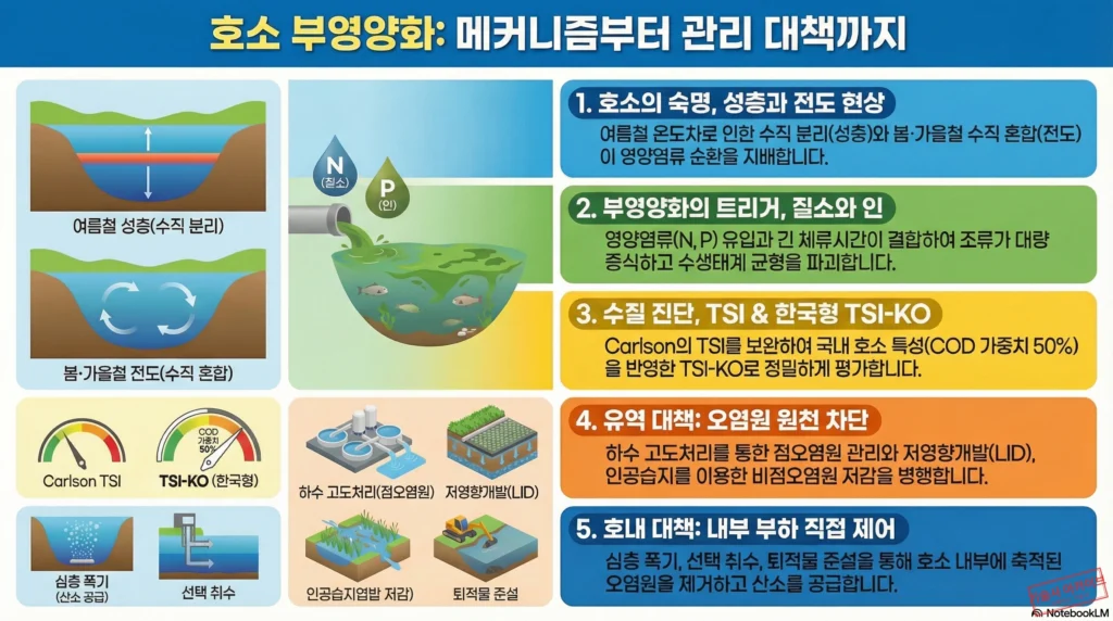 호소 부영양화 메커니즘 관리 대책 인포그래픽